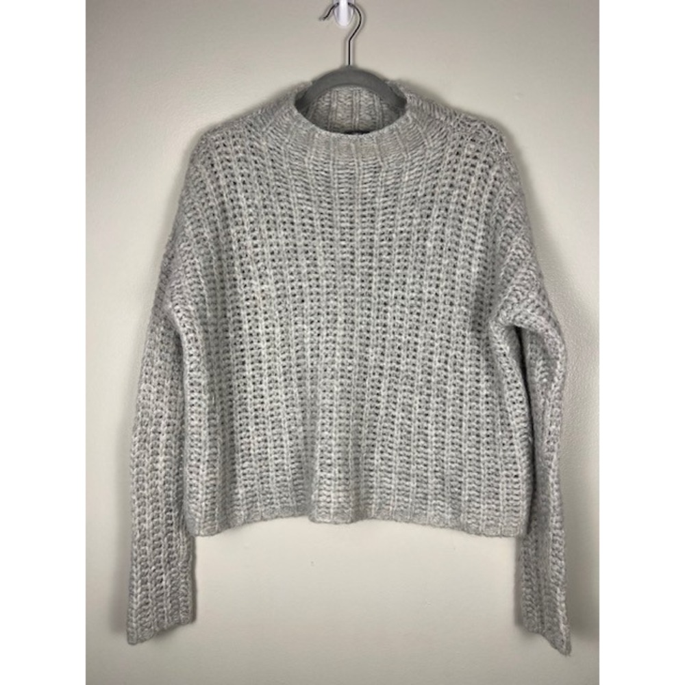 Aerie Alpaca Wool Blend Chunky Knit Mock Neck Sweater Grey Heathered S
